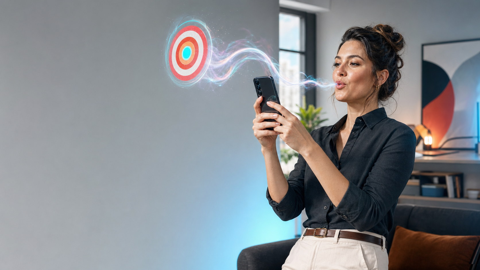 A player using SmokeBreaker to steer an AR smoke ring toward a target